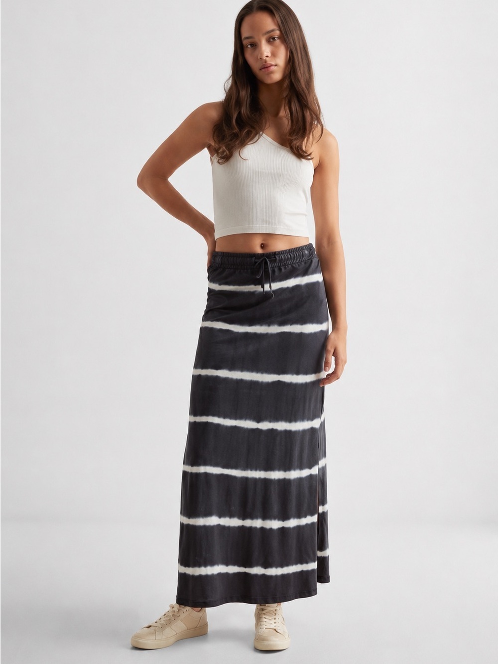 Mango teen Tie-Dye Stripe Maxi Skirt - Black & White